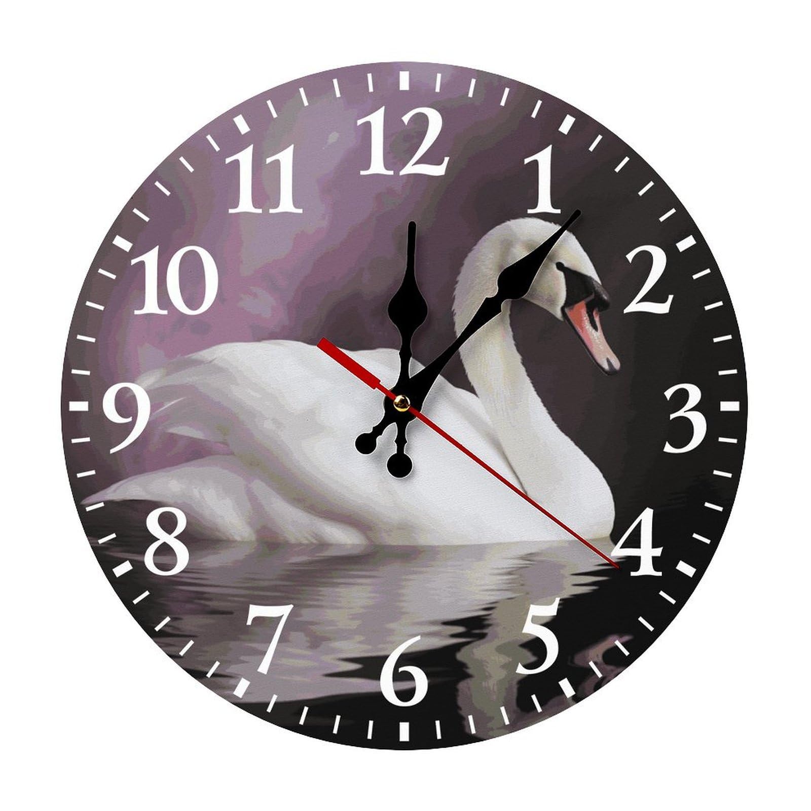 Horloge murale blanche cygne silencieuse avec chiffres arabes pour salon et cuisine