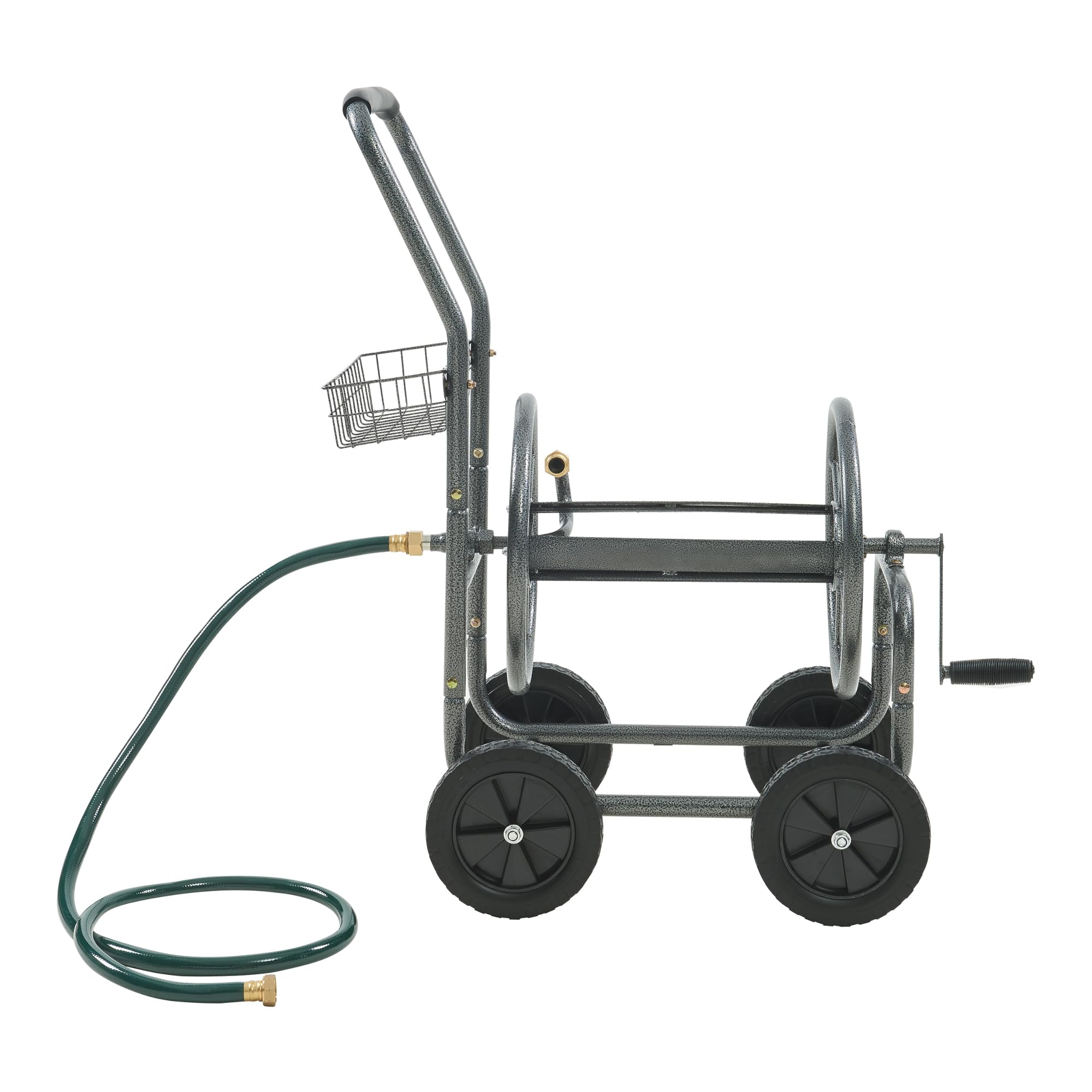 pro.tec Schlauchwagen für 3/4 Zoll Schlauch bis zu 65 m Metall Gartenschlauchwagen ohne Schlauch Schlauchtrommel mit Reifen rollbar Schlauchaufroller mit Handkurbel 84 x 48 x 93 cm Grau