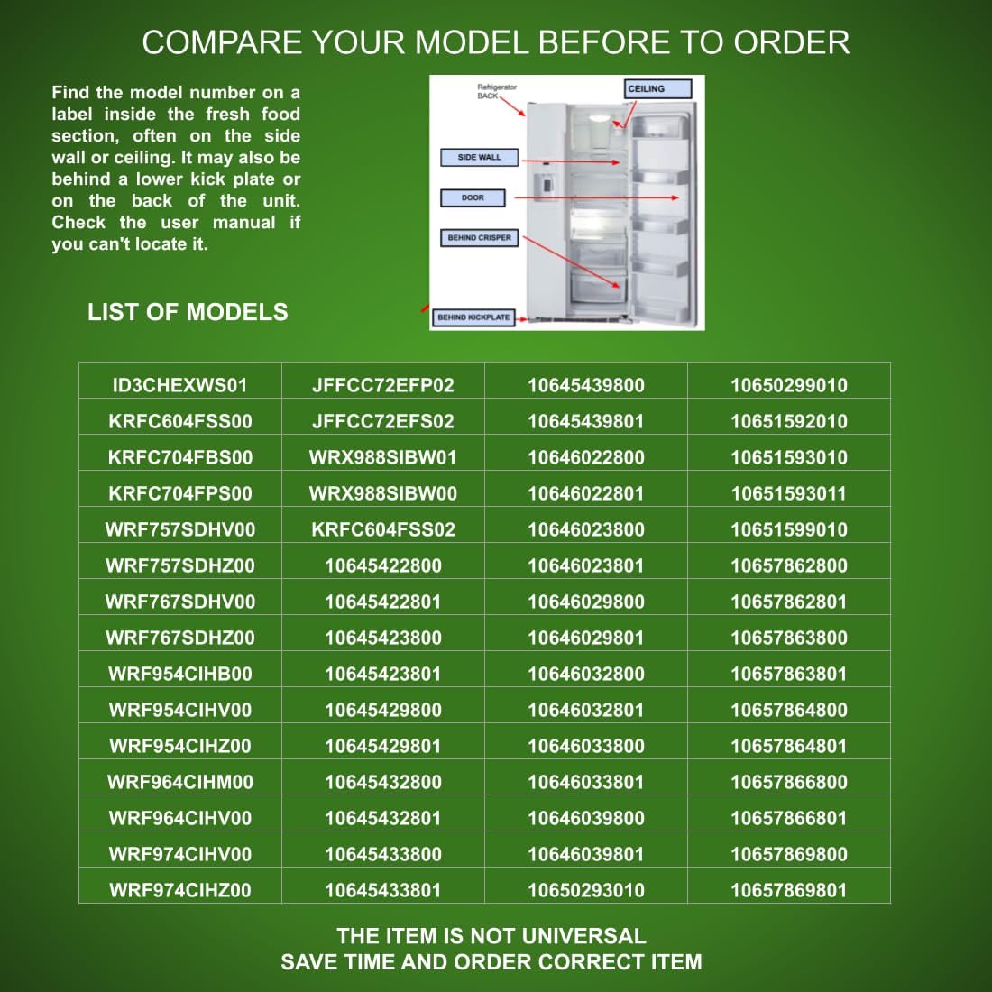 W10271506, W11185741, W11298175 CKD298175X compatible with Kenmore, Kitchen Aid, Maytag, Whirlpool Refrigerator Ice Dispenser Auger Motor fits old model number W10271506, W11185741, W11298175