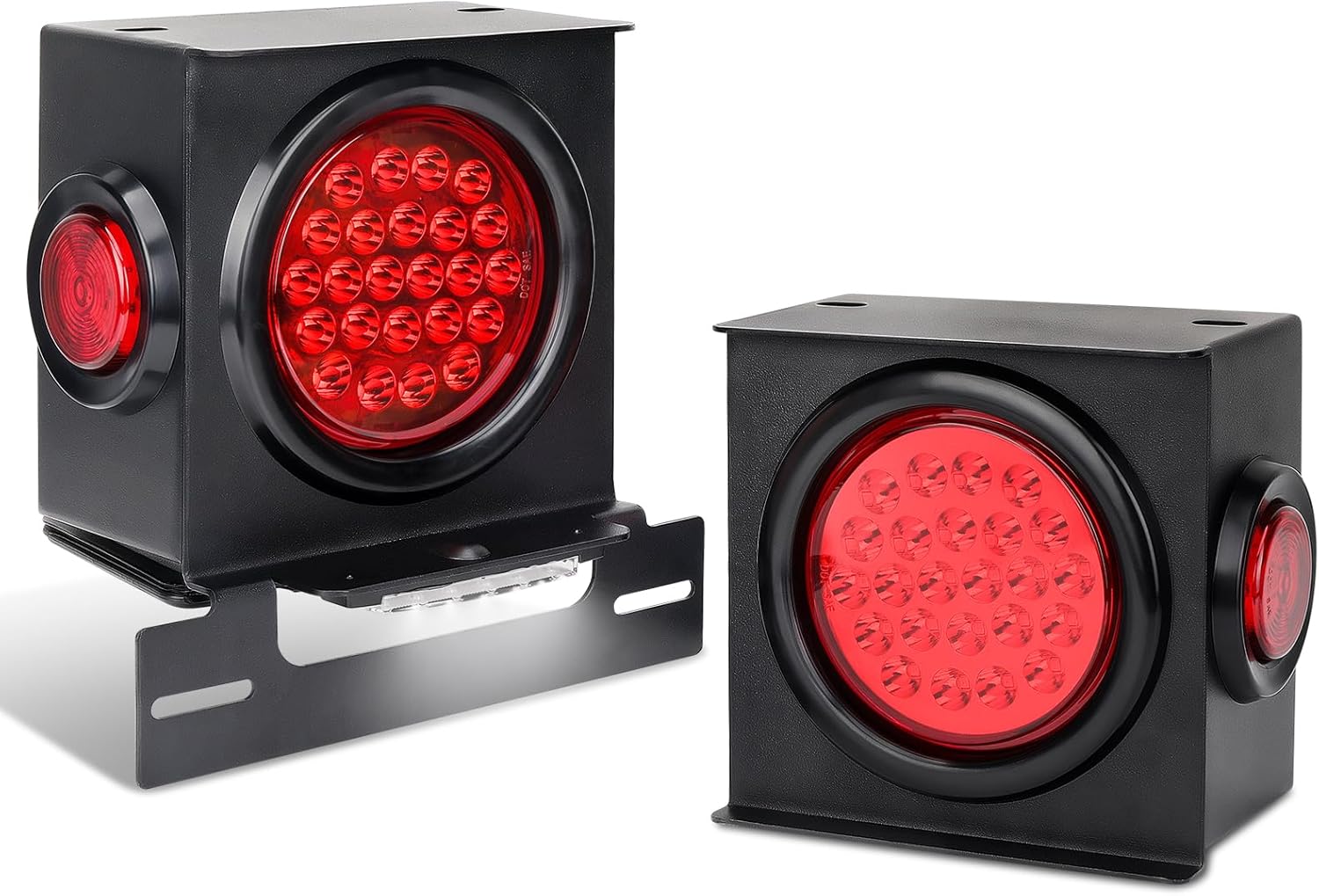12V Square LED Trailer Light Steel Boxes Housing Kit, 2PCS IP67 Red Waterproof Stop Brake Turn Lights with 4In Round Tail Lights 2 In Round Side Marker Light 6LED License Plate Lighting
