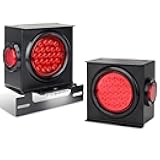 RVZONE 12V Square LED Trailer Light Steel Boxes Housing Kit, 2PCS IP67 Red Waterproof Stop Brake Turn Lights with 4In Round Tail Lights 2 In Round Side Marker Light 6LED License Plate Lighting