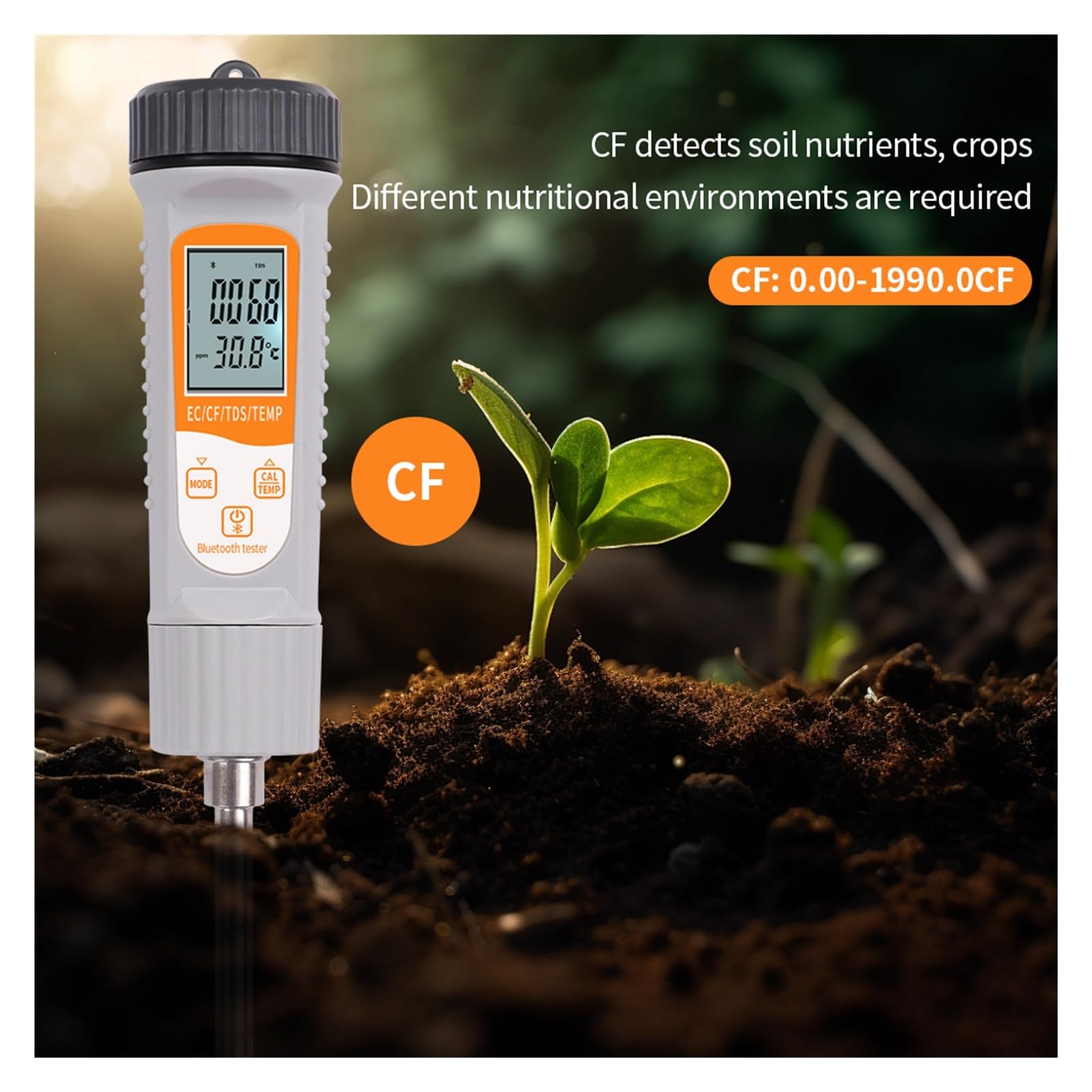 Humidimètre pour Sol, Testeur de conductivité du Sol Intelligent Bluetooth, analyseur TDS CF for la Culture hydroponique pour Le Jardinage et l'agriculture