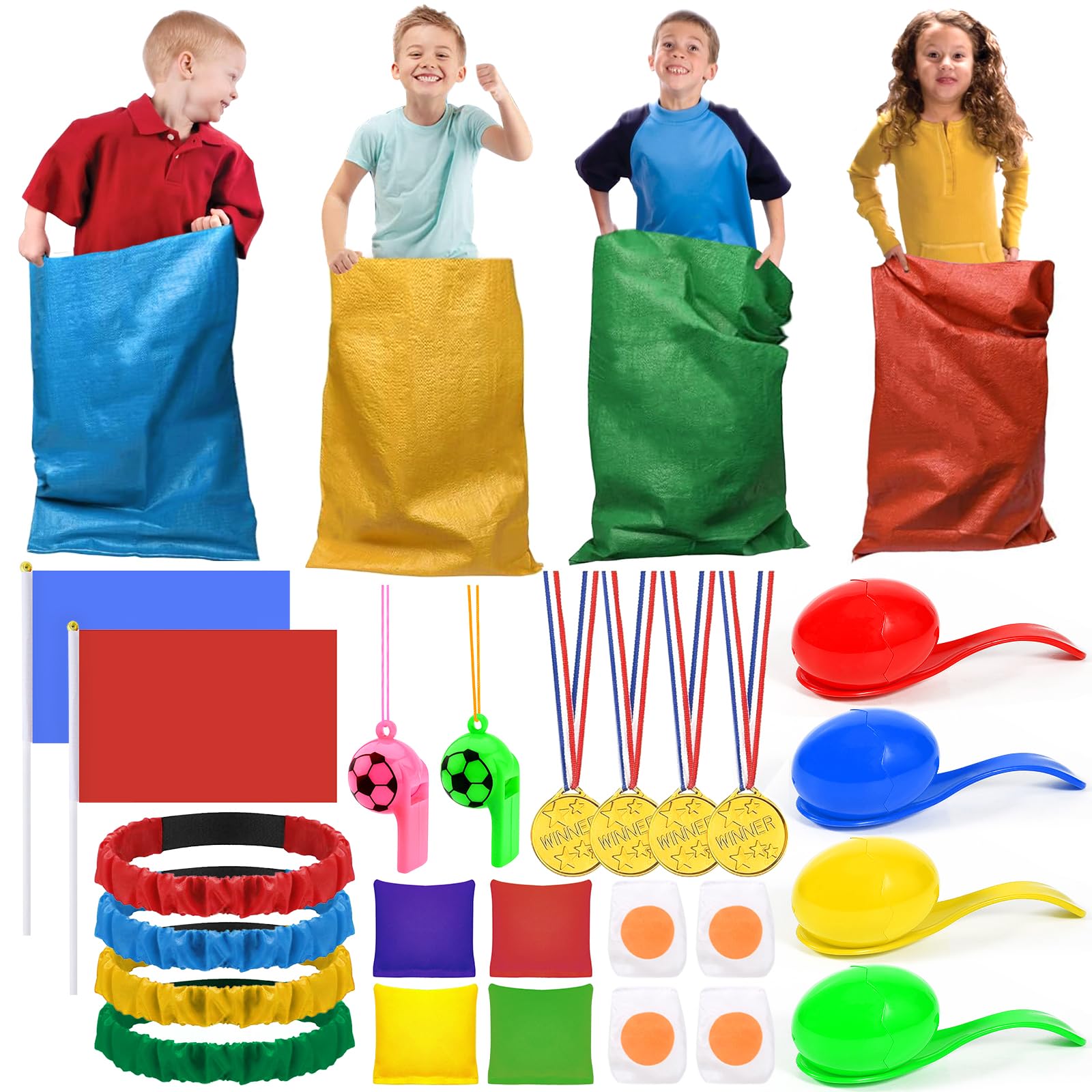 Juegos Exterior Niños Jardin, 4 in 1 Juegos Infantiles Kit, de Carreras de Sacos