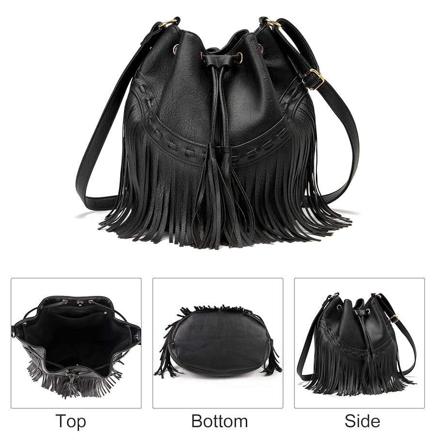 Amazon.com: Leather Bucket Bags for Women Crossbody Fringe