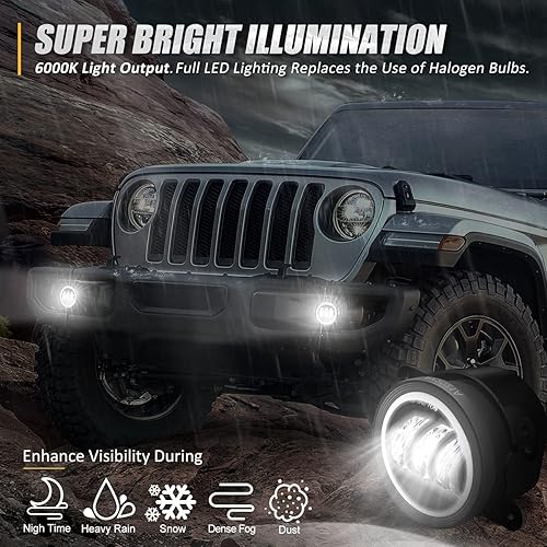 Miniatura 3 de Conjunto de luces antiniebla LED de 4 pulgadas con anillo de halo DRL, señal de giro compatible con Wrangler 07-17  14-18 Cherokee  11-14 Charger
