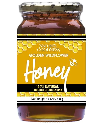 Nature's Goodness Tarro de miel de flor silvestre dorada en tarro de cristal, 17.6 onzas (17.64oz) (100% natural, sin gluten y sin OMG)