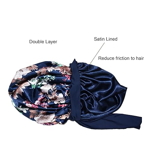 Miniatura 3 de BONNET QUEEN Gorro de seda para dormir, gorro de satén de doble capa, capó grande de gran tamaño, afro nocturno, envoltura para el cabello para