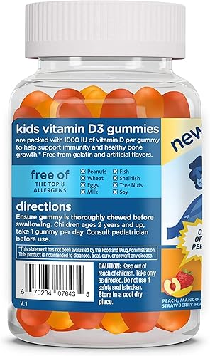 Miniatura 5 de Mommys Bliss Gomitas de vitamina D3 para niños 1000 UI de vitamina D3 que apoyan la inmunidad y el crecimiento de los huesos saludable sin gelatina