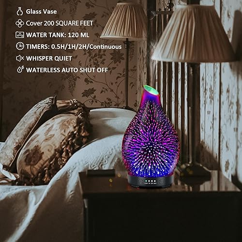 Miniatura 4 de Difusor de aceite esencial de 4.1 fl oz – Difusores de aromaterapia de vidrio de fuegos artificiales 3D para aceites esenciales con 4 ajustes
