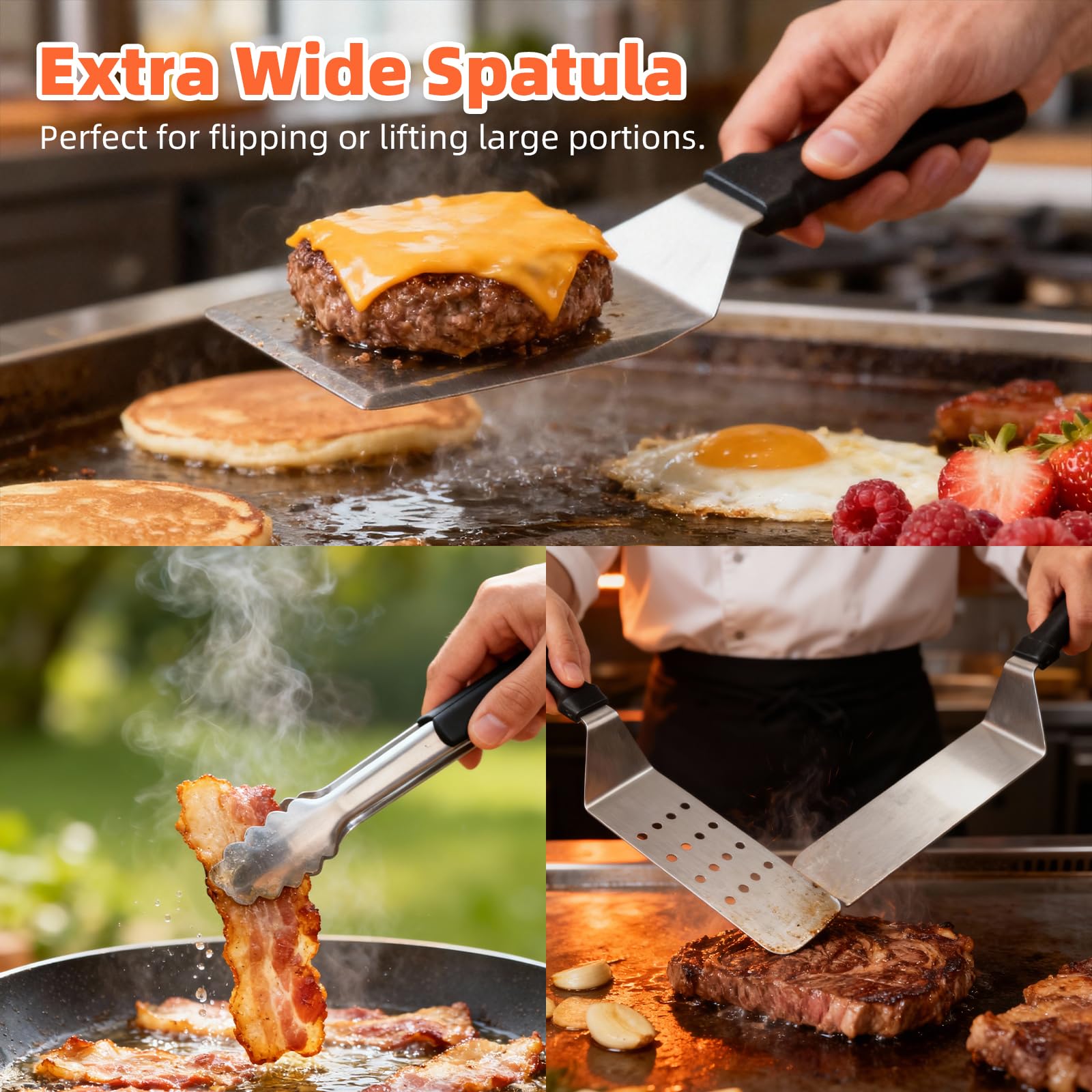 Barbecue Accessories Kit 14 PCS – Extra Thick Stainless Steel BBQ Tool Set with Spatula, Tongs, Burger Press & Basting Brush – Complete Griddle Utensils Gift for Outdoor Cooking & Men - 4
