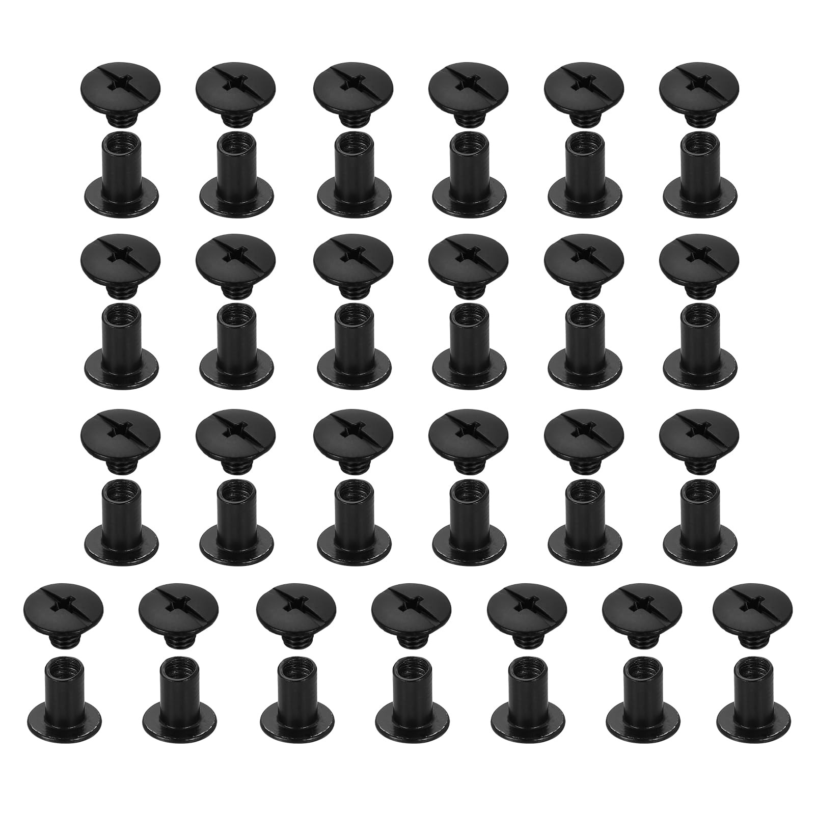 sourcing map 25set Chicago Screw M5x8mm Phillips Nail Rivet Stud Bolts Rivets Binding Post Screw for DIY Craft Leather Belt Bag Bookbinding, Black