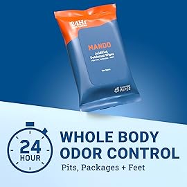 Mando Deodorant Wipes - 24 Hour Odor Control - Aluminum Free, Baking Soda Free, Skin Safe - 45 Count (2 Pack)