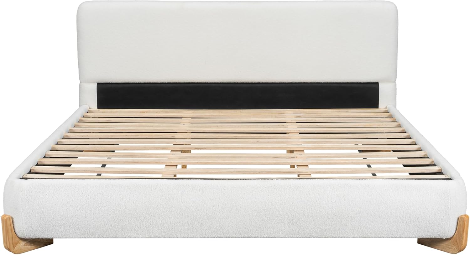 Ball & Cast King Size Bed Frame,Boucle Fabric Upholstered Platform Bed Frame with Solid Wood Legs,Wood Slats Support,No Box Spring Needed, Easy Assembly,White