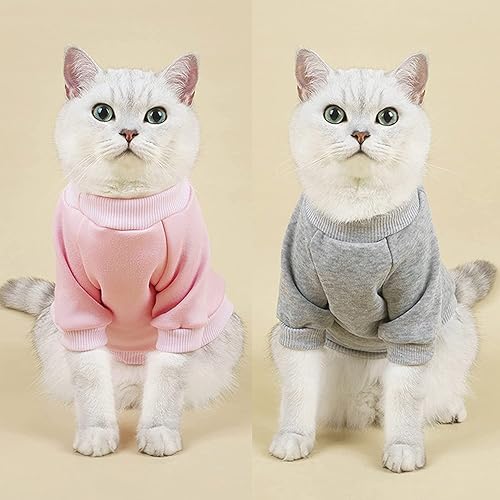 Miniatura 2 de 2 suéteres para mascotas para gatos sin pelo y perros pequeños, camisas de algodón con mangas (azul y gris, S)