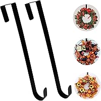 HadrNahkb 2 Pack 15 Inch Black Wreath Hangers for Front Door - Sturdy Metal Over Door Hooks for Holiday Wreaths & Signs