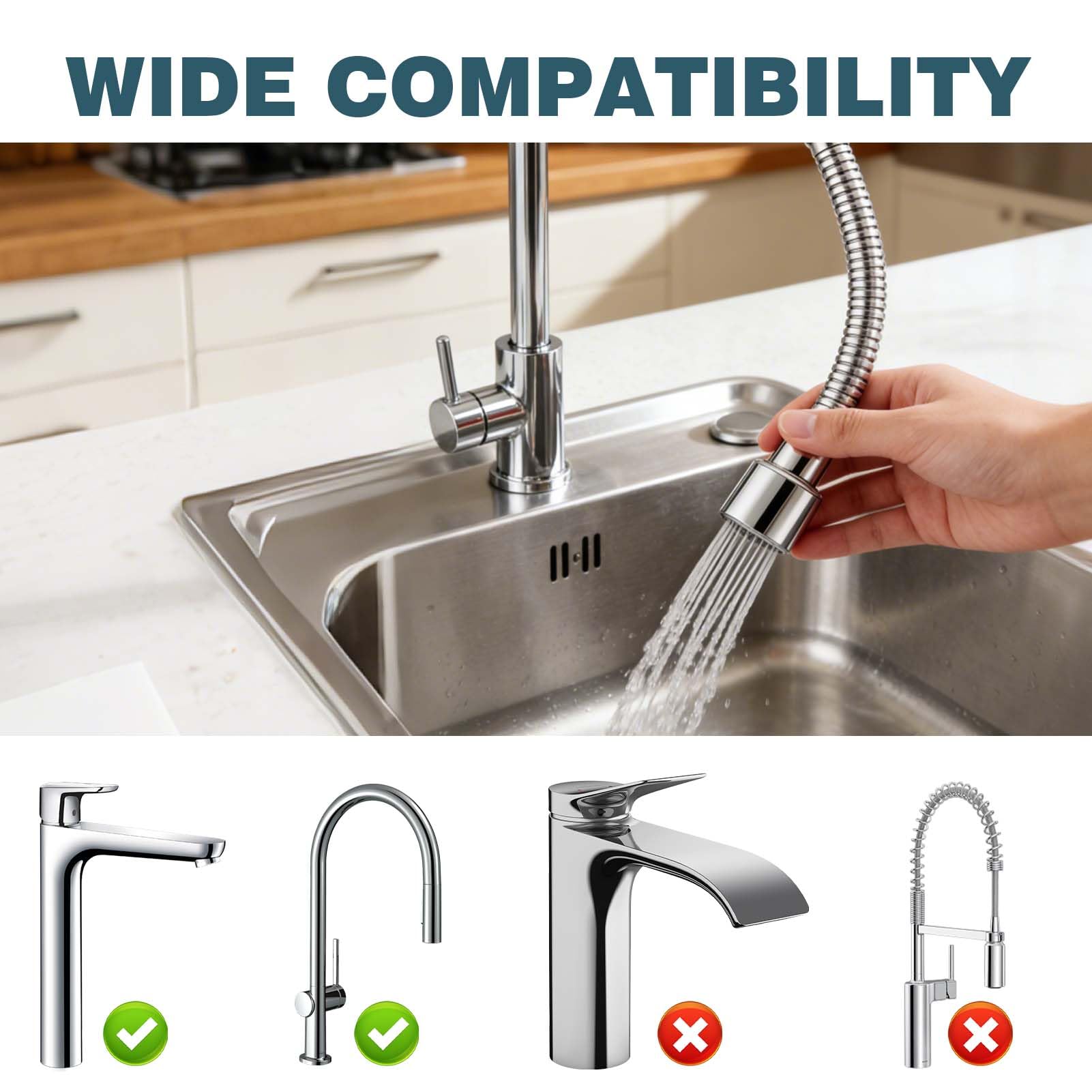 Alargador Grifo Cocina 20cm de acero inoxidable, Extensor Grifo Cocina, Adaptador Extensor Grifo Flexible 360º para Mayoría de Grifos de Cocina y Baño