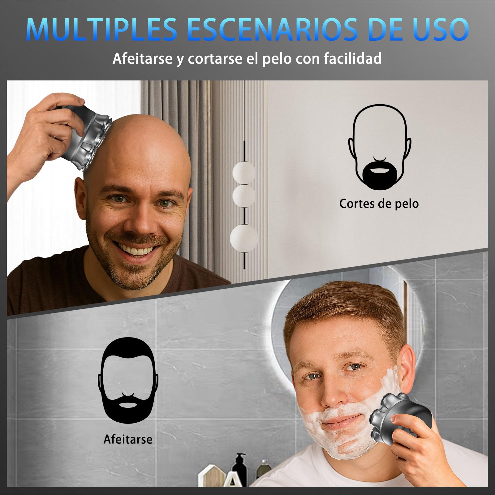 Afeitadora cabeza hombre, Maquina afeitar cabeza 7D para hombre magnético, Recargable portátil, Impermeable, para uso en seco y húmedo, Con Pantalla LED Bloqueo de Viaje (4in)