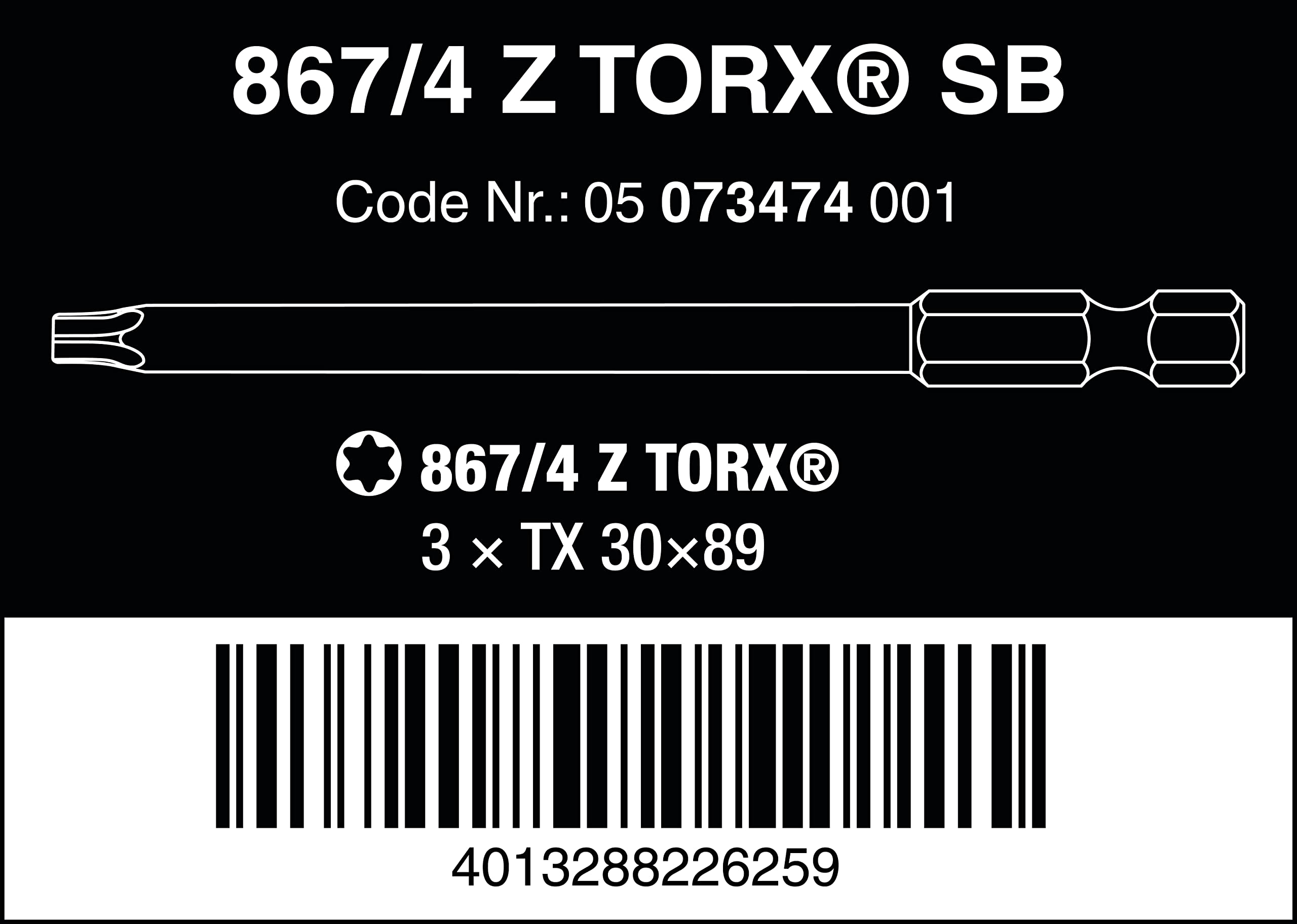 Wera - 05073474001 - Inserti TORX®, 867/4 Z Inserti TORX®, TX 30 x 89 mm, 3 pezzi