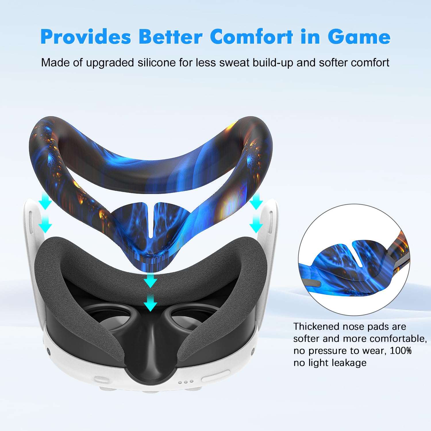 Tyasoleil Accessories Compatible with Oculus Quest 3, Silicone Cover Set VR Accessory Set, Include Controller Grip Leather Cover, VR Shell Cover, Face Cover, Lens Cover (Blaze Blue) — view 5