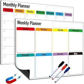Magnetic Dry Erase Calendar for Fridge Pack of 2-14.6 x 11.6 Magnetic Monthly and Weekly Planner for whiteboard, Family Organizer and Schedule Board for Home and Office