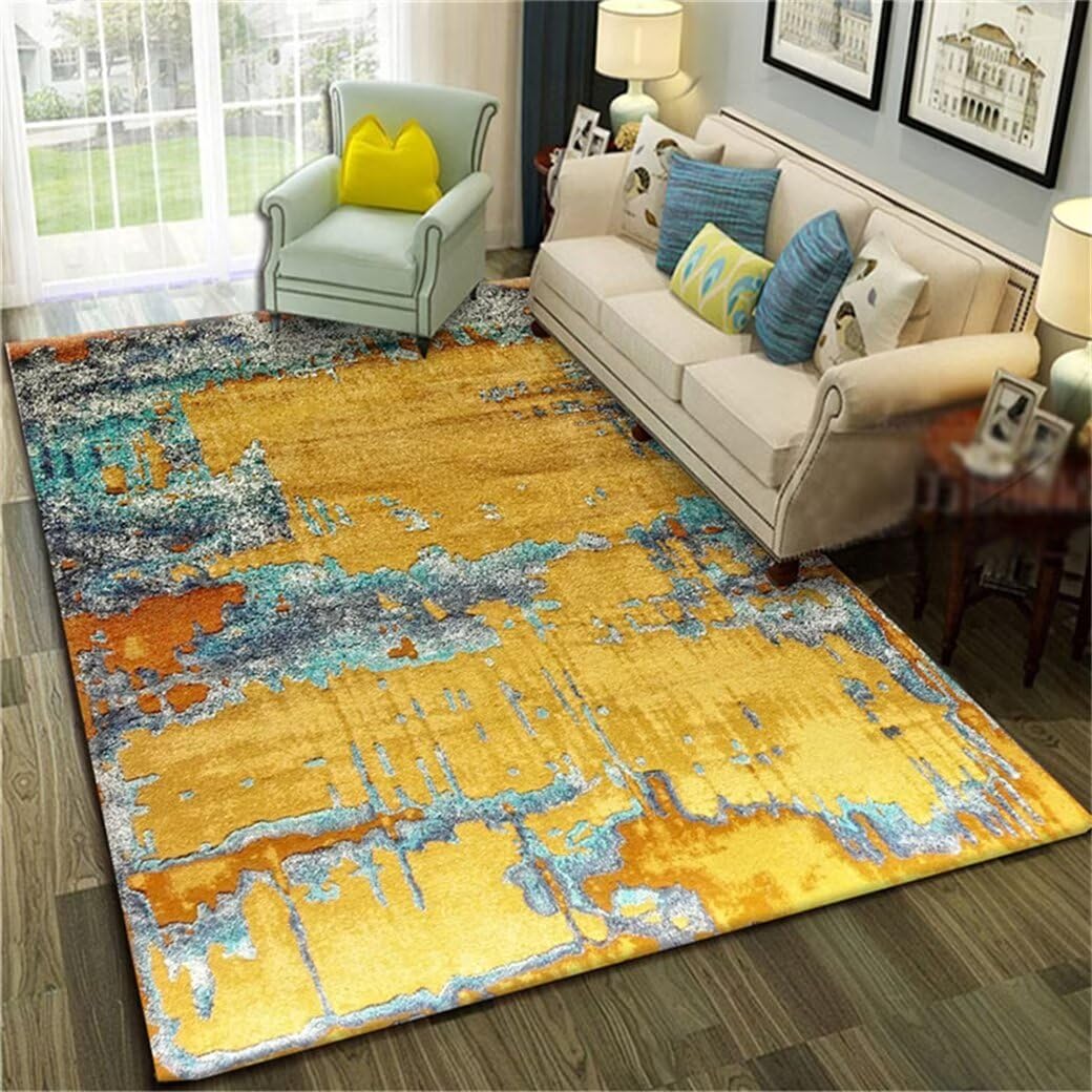 Tapis de couloir antidérapant jaune et bleu lavable pour cuisine