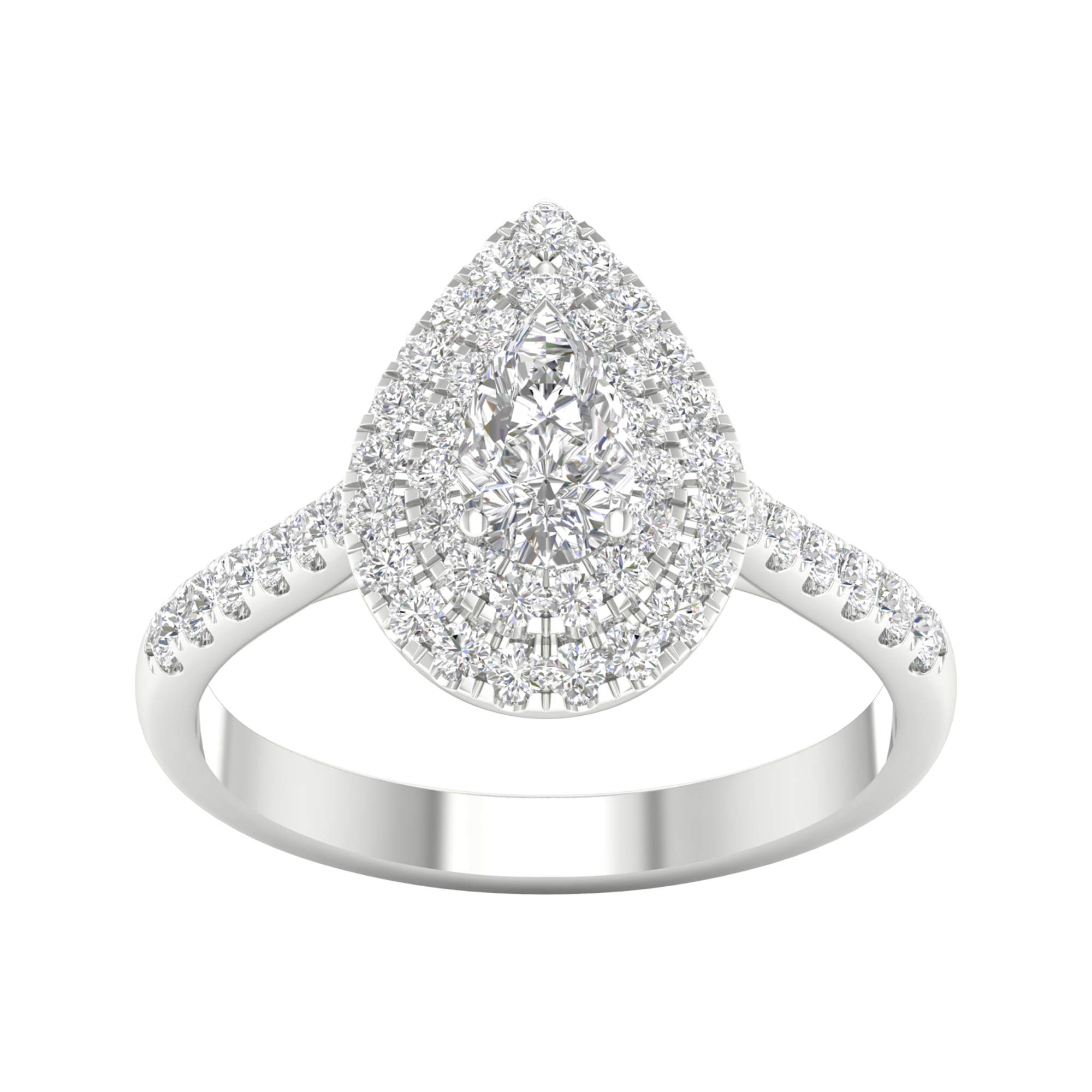 1/3ct-1ct TDW Pear DOUBLE Halo Diamond Engagement Ring in 10k Gold