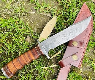Handmade Damascus Steel 12 Inches Hunting Bowie Knife for Outdoor, Bushcraft,Comping,Survival knife with sheath Leather and Damascus Steel Guards Handle - RIGGER KNIFE