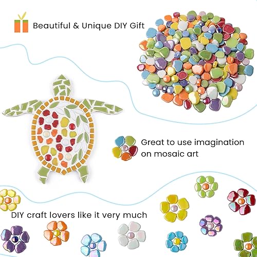 Miniatura 9 de Youway Style Azulejos de mosaico de flores para manualidades a granel, suministros de azulejos de mosaico iridiscentes de 1 libra, piezas de mosaico