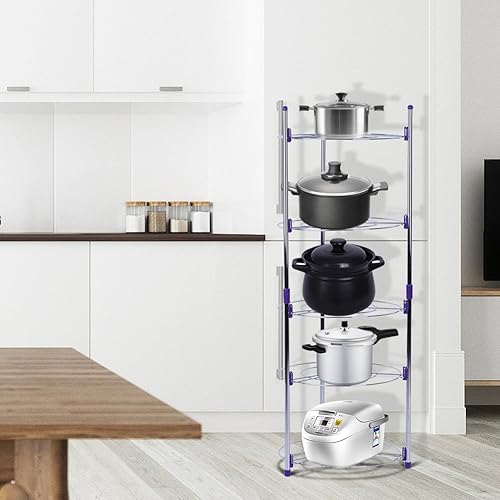 Miniatura 3 de Organizador de ollas, organizador de ollas y sartenes de 5 niveles para organización y almacenamiento de cocina, soportes ajustables para tapas de