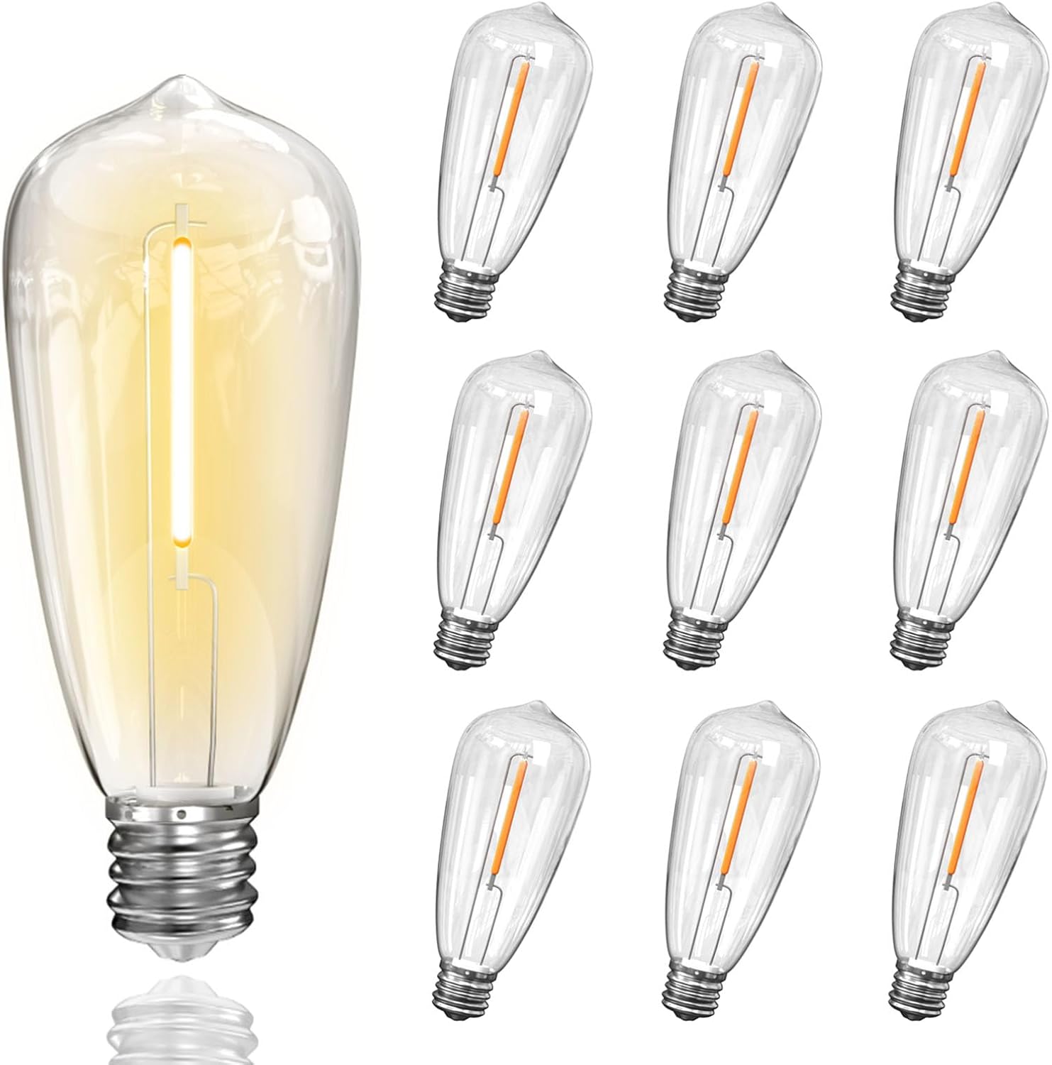 10 Pack ST40 Edison LED Light Bulbs Dimmable, 0.6W Replacement Bulbs for Outdoor String Lights, E17/C9 Intermediate Base Waterproof for Indoor Outdoor Patio Porch Wedding Decor, 2700K Warm White