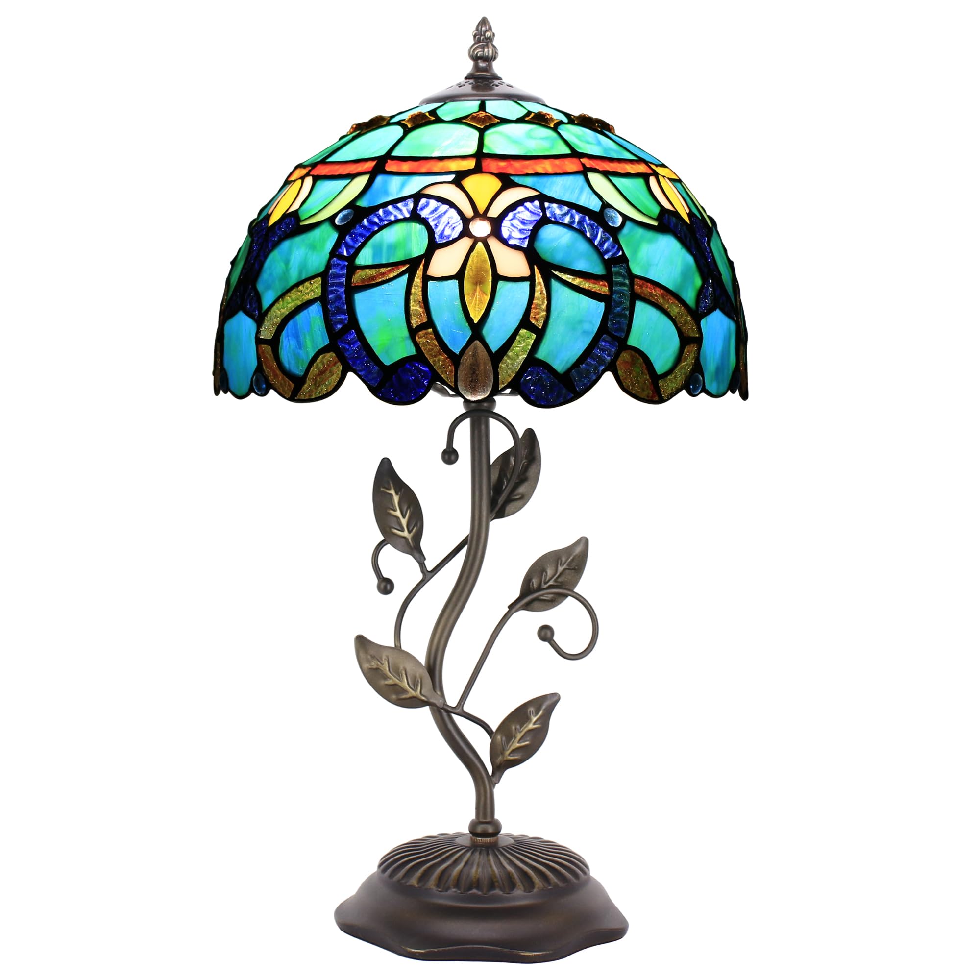 ZJART Tiffany Table Lamp Stained Glass 12X12X19 Inches Blue Green Baroque