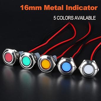 2PCS 16mm (5/8) LED Indicator Light, 110-220VAC 20mA Energy Saving Metal Waterproof IP67 Single lamp LED Pilot Lamp Flat Head with 20cm/7.87in. Wire for Car Truck Boat(Green LED)