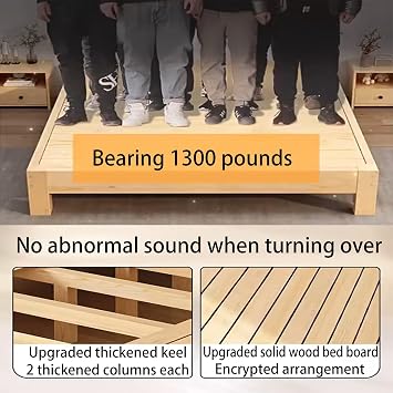 Solid Wood Queen Size Bed Frame with Four Panel Headboard and 2 Storage Drawers Easy Assembly Platform Bed Frame with Drawer (53.1 * 78.7 * 15.7in)