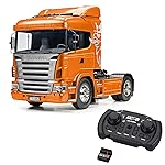 Tamiya 56338 1:14 RC Scania R470 Orange Truck Bundle with Remote Control (KO 8 Channel MC-8 MX-F TR Set 2.4G) RC Truck with Remote Control Model Making Kit Truck Model