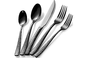 Black Hammered Silverware Set: 40-Piece Flatware Set for 8 with Timeless Elegance