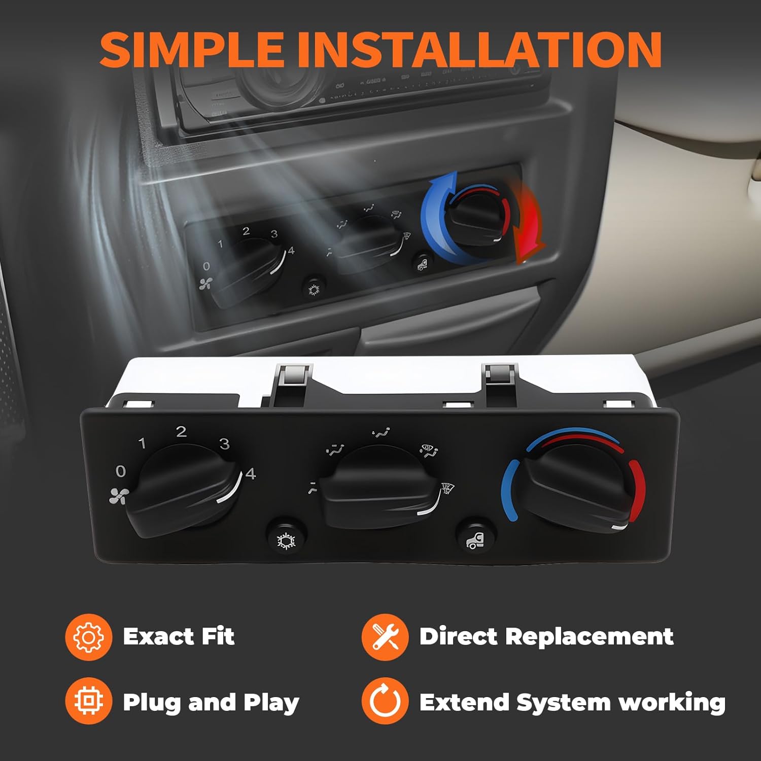 Q21-6012 HVAC A/C Front Climate Control Module Compatible with 384 2008-2015 Conditioning Heater Panel Switch Replace Q216012 Q21-6000-001 Q21-6119