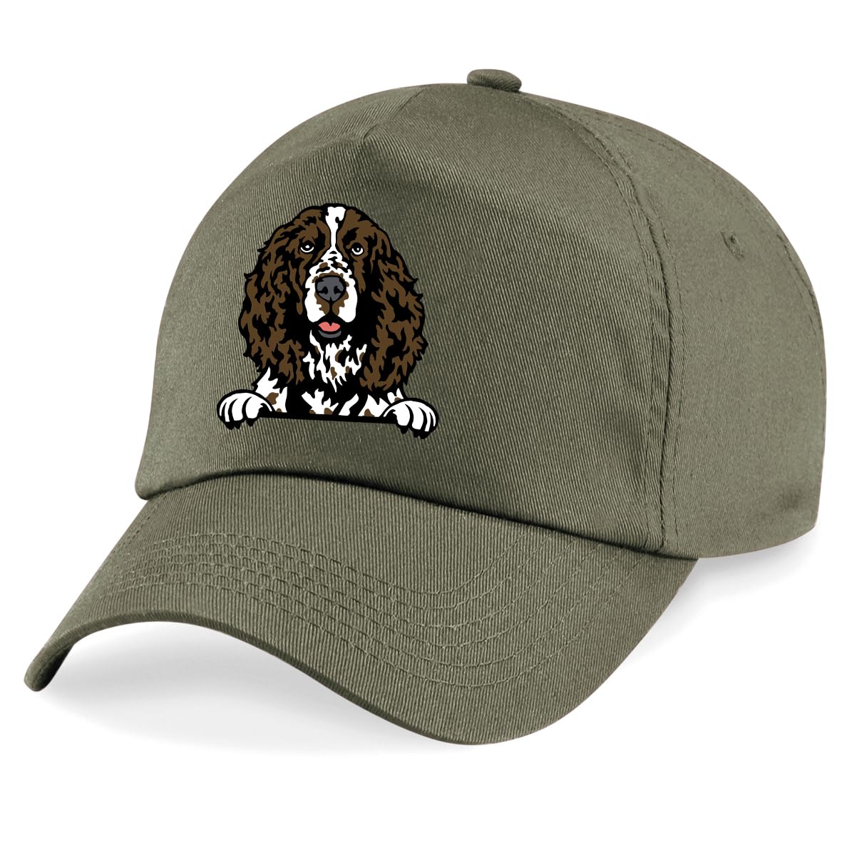Apm Apparel Men's Olive English Springer Spaniel Dog Peeking Dog Unisex Baseball Cap (Uk, Alpha, One Size, )