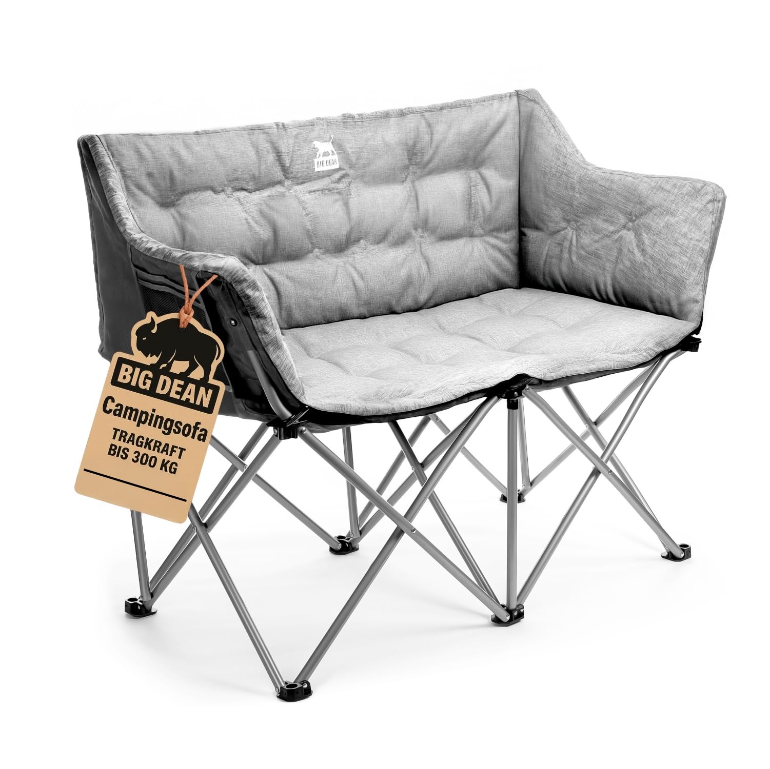 BigDean Campingstuhl faltbar 2 Personen bis 300kg gepolstert Camping Sofa | faltbar, Seitentasche, hochwertiges Campingsofa inkl. Tragetasche