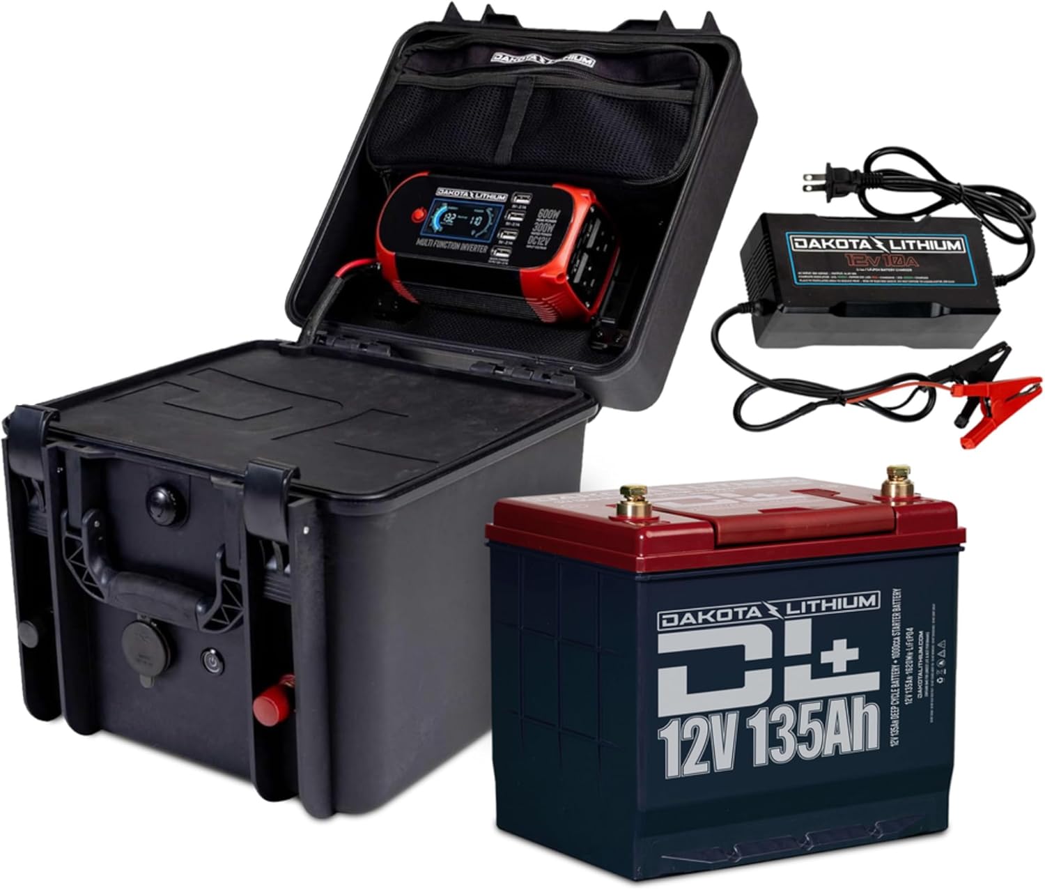 Dakota Lithium - Power Box with 12V 10Ah LiFePO4 Battery Included - 11 Year USA Warranty 2000+ Deep Cycle Battery Box with DC and USB Ports - Water/Shock Resistant - Camping, Off Grid, Marine, Kayak