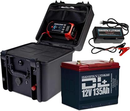 Dakota Lithium - Power Box with 12V 135Ah LiFePO4 Battery Included - 2000+ Deep Cycle Box with DC Inverter and USB Ports, Fishing, Marine - 1 Battery, Case, and Charger