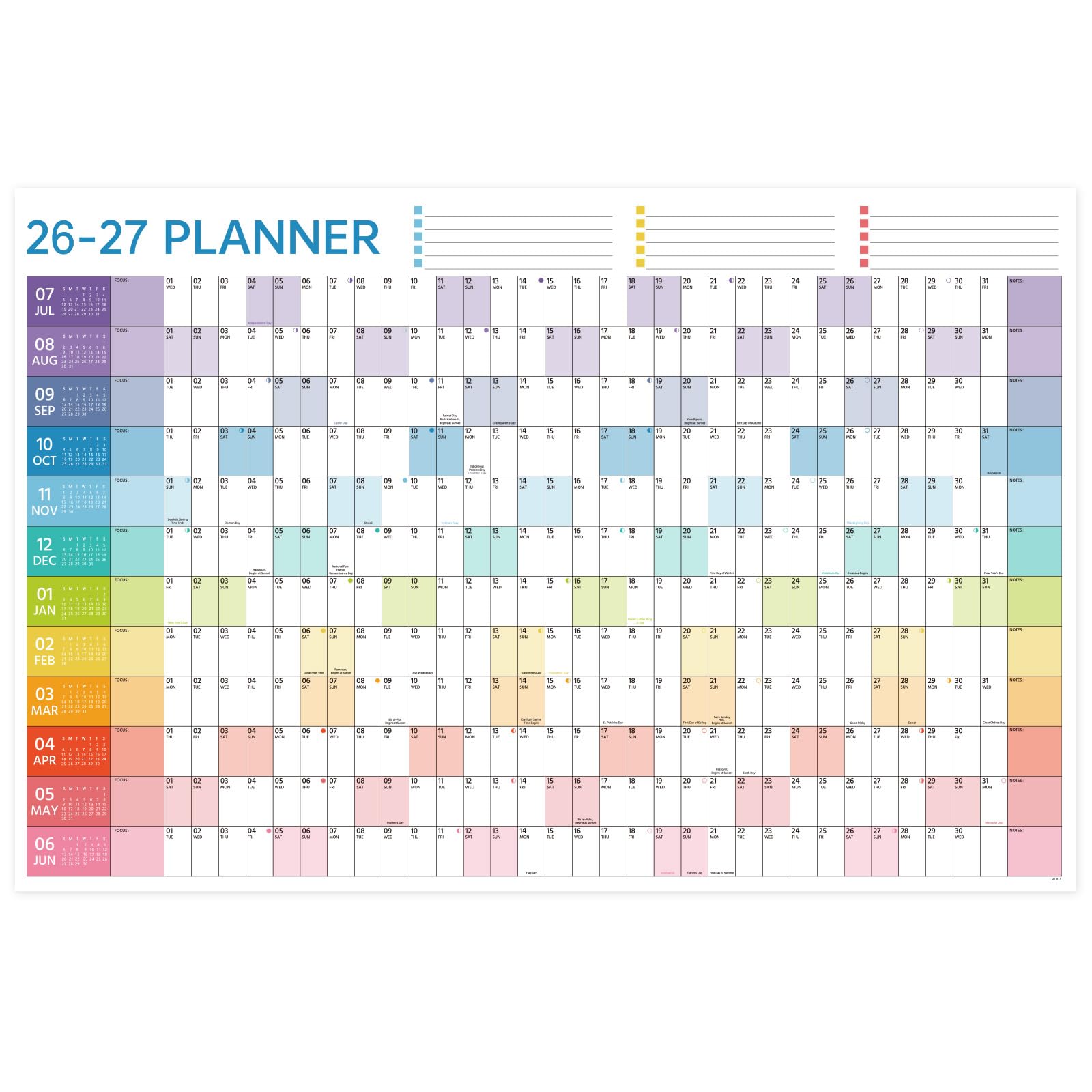 2026-2027 Yearly Wall Calendar - Calendar 2026-2027, Wall Calendar 12 Month, July 2026 - June 2027, 23.1"X 34.6" (Open), Full Year Calendar One Page, Annual Year Calendar with Stickers, Holidays