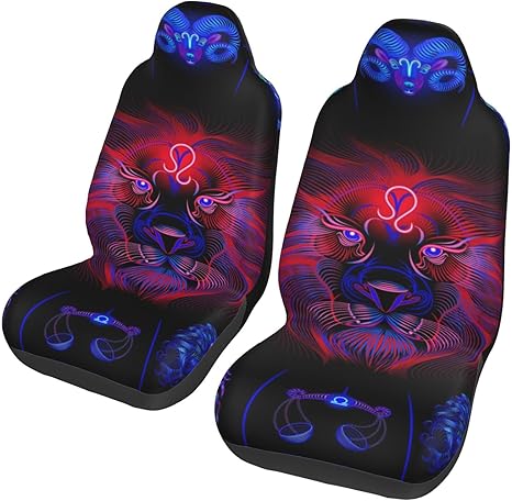 Neon Horoscope Circle with Signs of Zodiac. Set Astrology Signs. Leo Universal Car Seat Covers 2-Piece Set - Stretch-to-Fit Front Seat Protectors for Cars, Trucks & Suvs