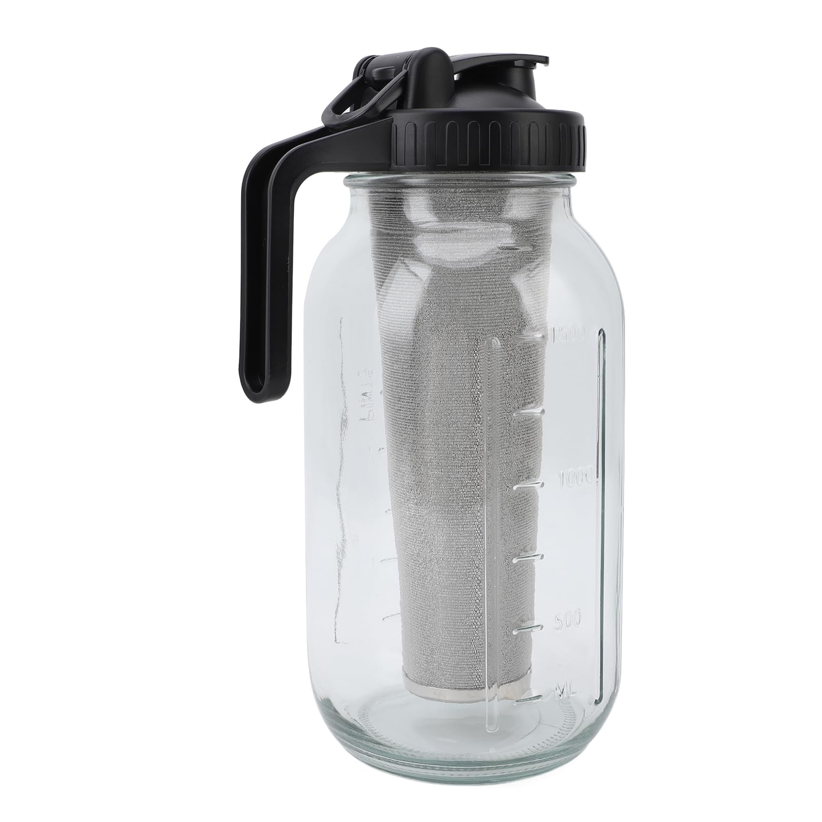 Cold Brew Coffee Maker Jar with Stainless Steel Filter Thick Glass Iced Coffee Pitcher Spout Lid Handle for Home Office Use Brew Overnight Dishwasher (2000ml)