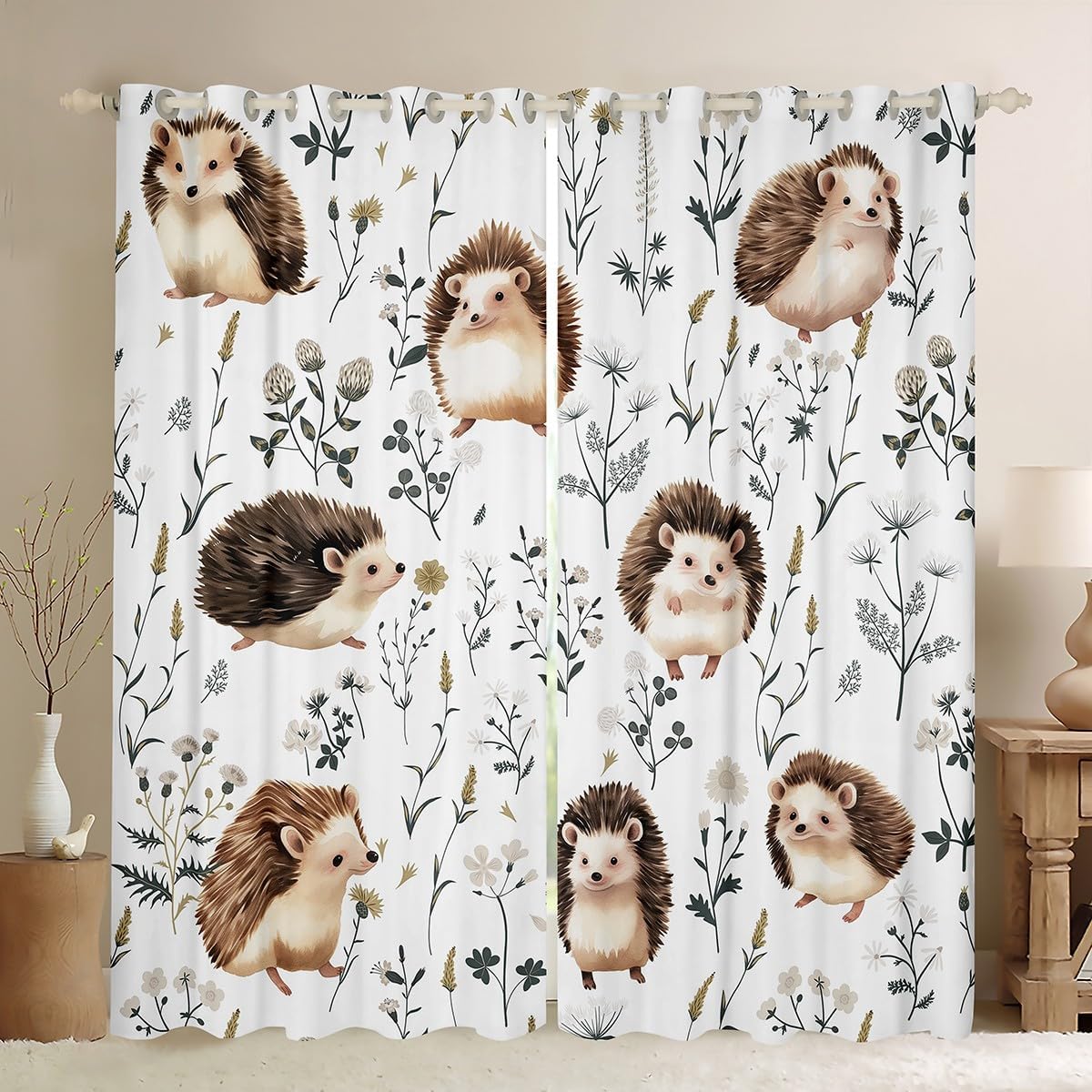 Erosebridal Hedgehog Darkening Curtains Kids Cartoon Blackout Curtains Cute Kawaii Window Drapes 52"x63",2 Panels Animal Window Treatments