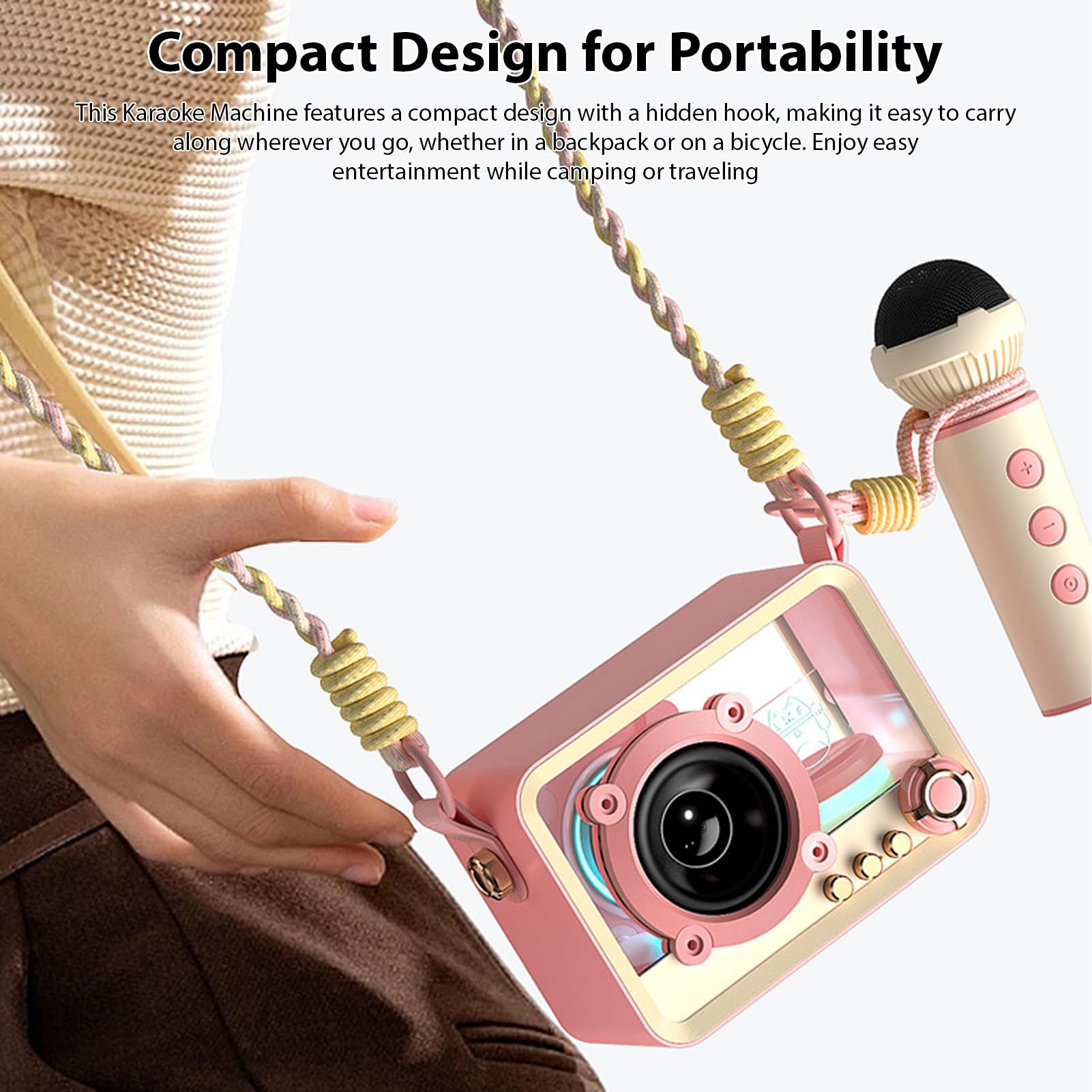 Alomejor Machine à karaoké avec 1 Microphone sans Fil, Haut-Parleur Bluetooth Portable, Lumières LED, pour Enfants de 3 à 14 Ans (Pink)