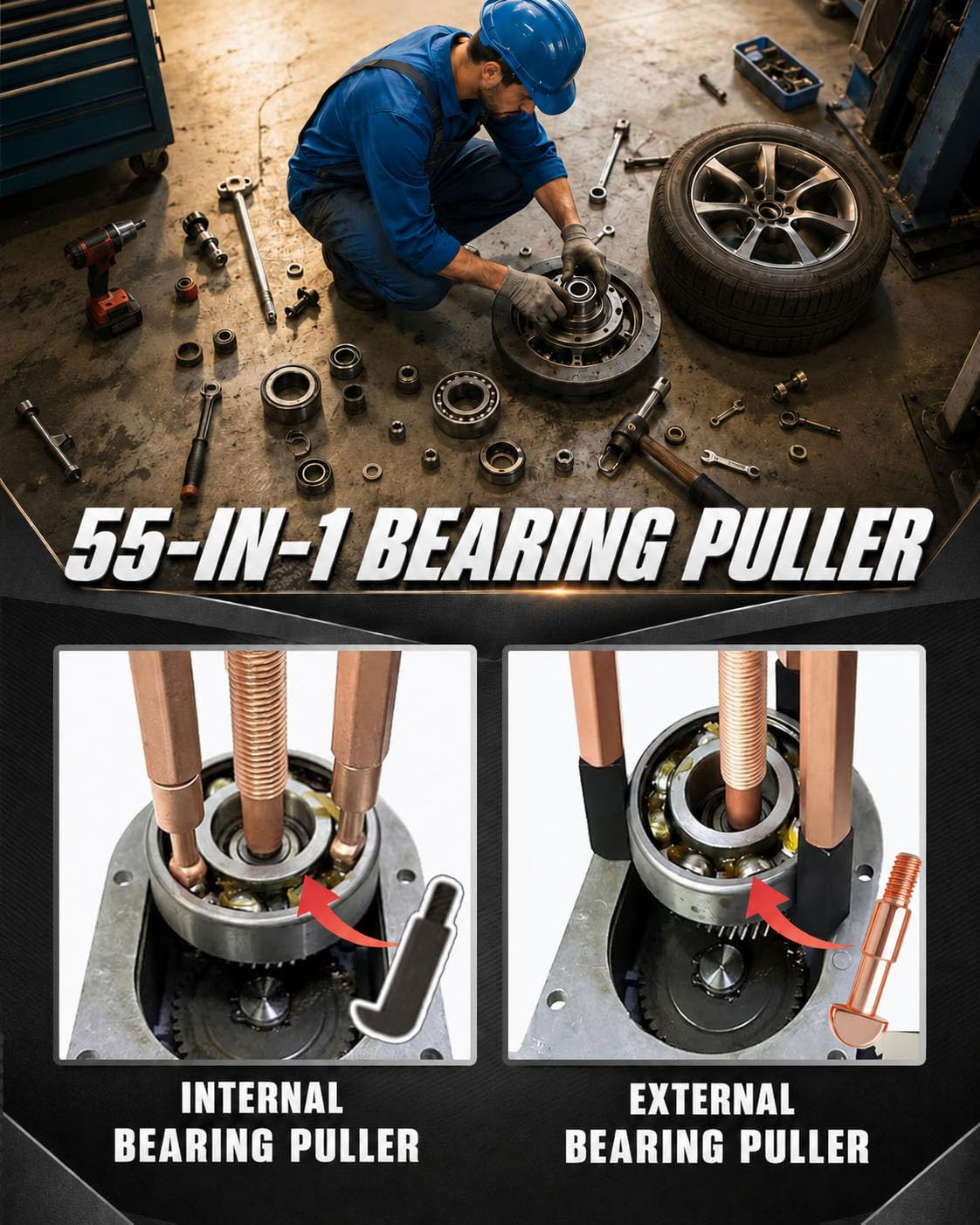 INCENDIOS 55 in 1 Set Estrattore Cuscinetti Kit Estrattore Cuscinetti Interni ed Esterni, Blind Hole Bearing Puller Set con Separatori e Estrattori per Auto, Moto, Officina e Riparazioni Industriali