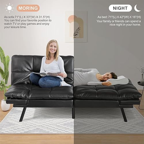 Miniatura 6 de Opoiar Sofá cama futón, futón de espuma viscoelástica, futón convertible, sofá cama de piel sintética, sofá biplaza moderno, cómodo sofá cama para
