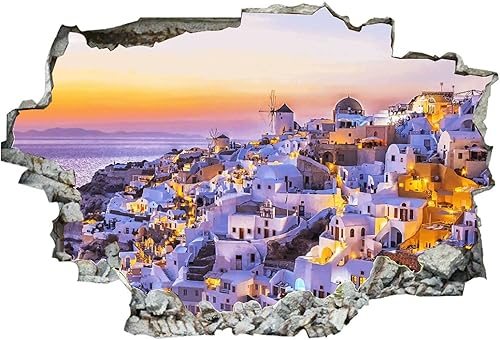 Miniatura 6 de Calcomanías de pared rotas en 3D, Village Mesta, Isla de Quíos, Grecia, 36 x 24 pulgadas, vinilo de pared extraíble, despegar y pegar, decoración de