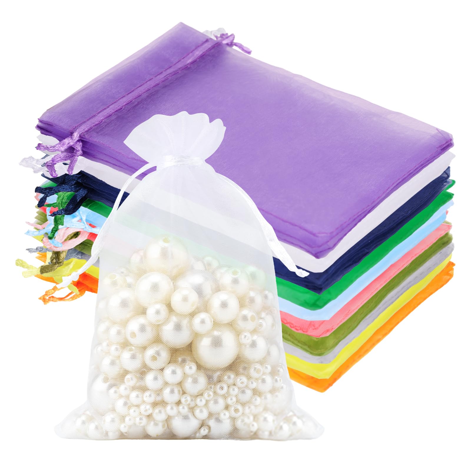 joycraft 50Pcs Organza Gift Bags - 4x6 In Drawstring Mesh Jewelry Pouches, 10 Colors Organza Party Favor Bags for Christmas, Birthday, Baby Shower, Wedding