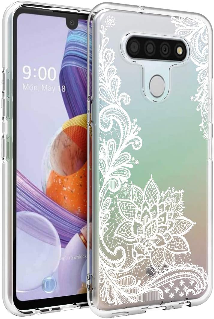 Osophter for LG Stylo 6 Case for Girls Women Shock-Absorption Flexible TPU Rubber Cell Phone Cases Cover for LG Stylo 6(White Lace)